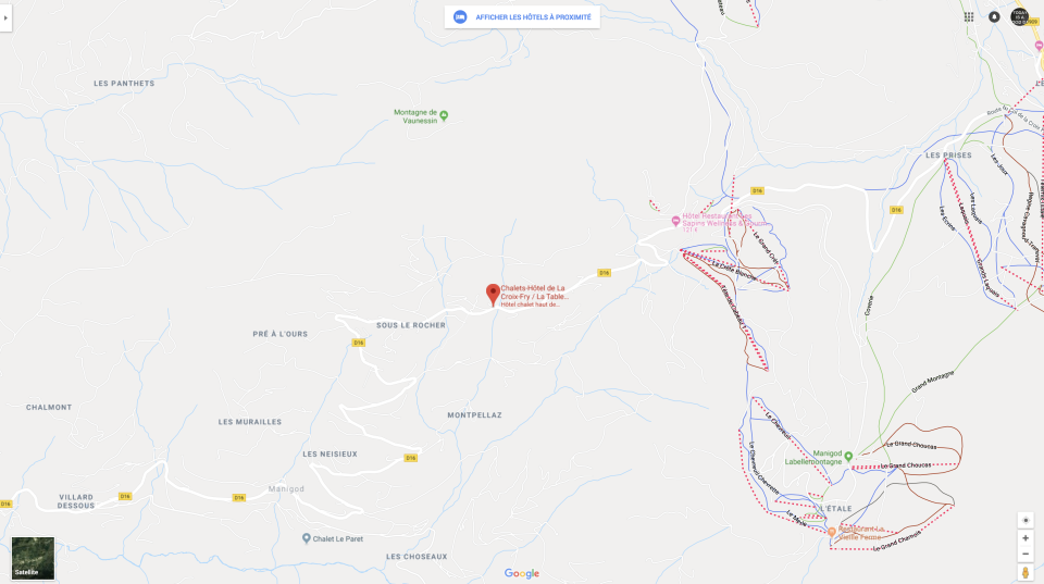 Carte de l'emplacement du Chalet Hôtel de la Croix Fry en Haute-Savoie, dans le Col de la Croix Fry